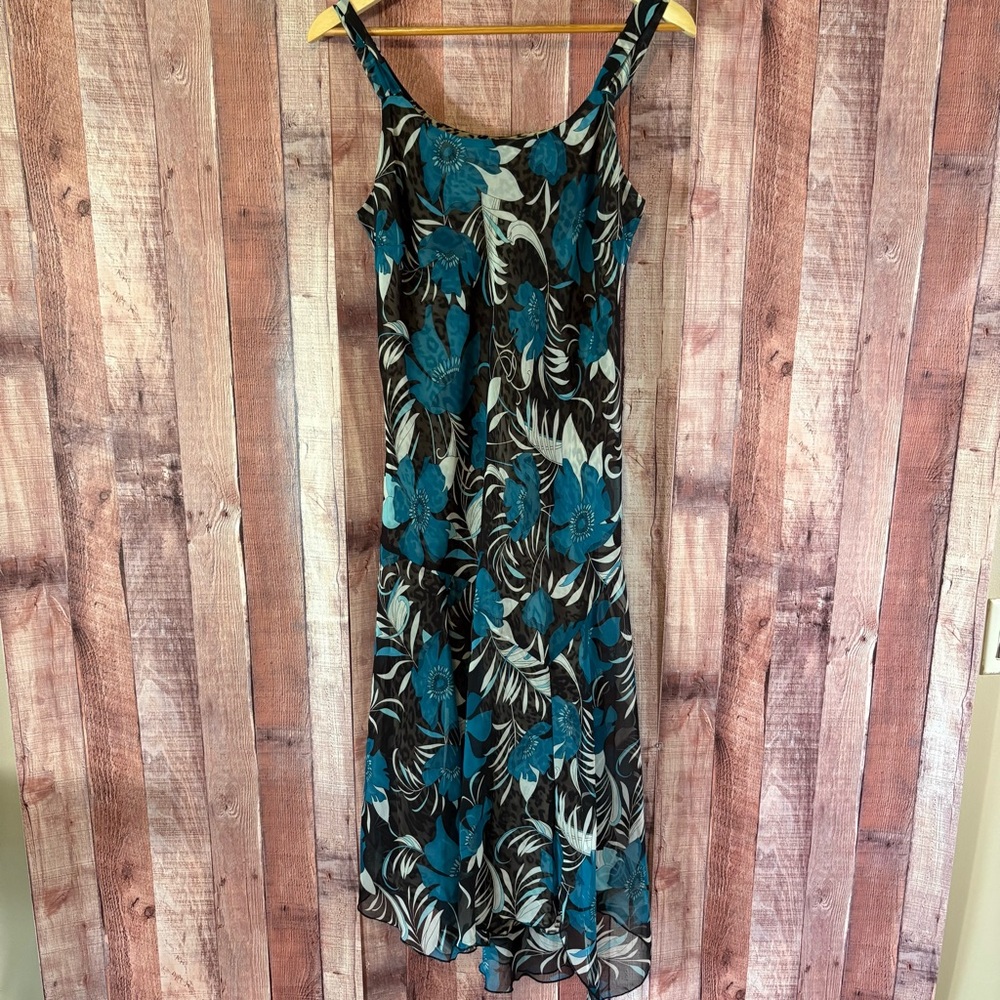 Believe Teal Floral And Animal Print Midi Dress Size‎ 8